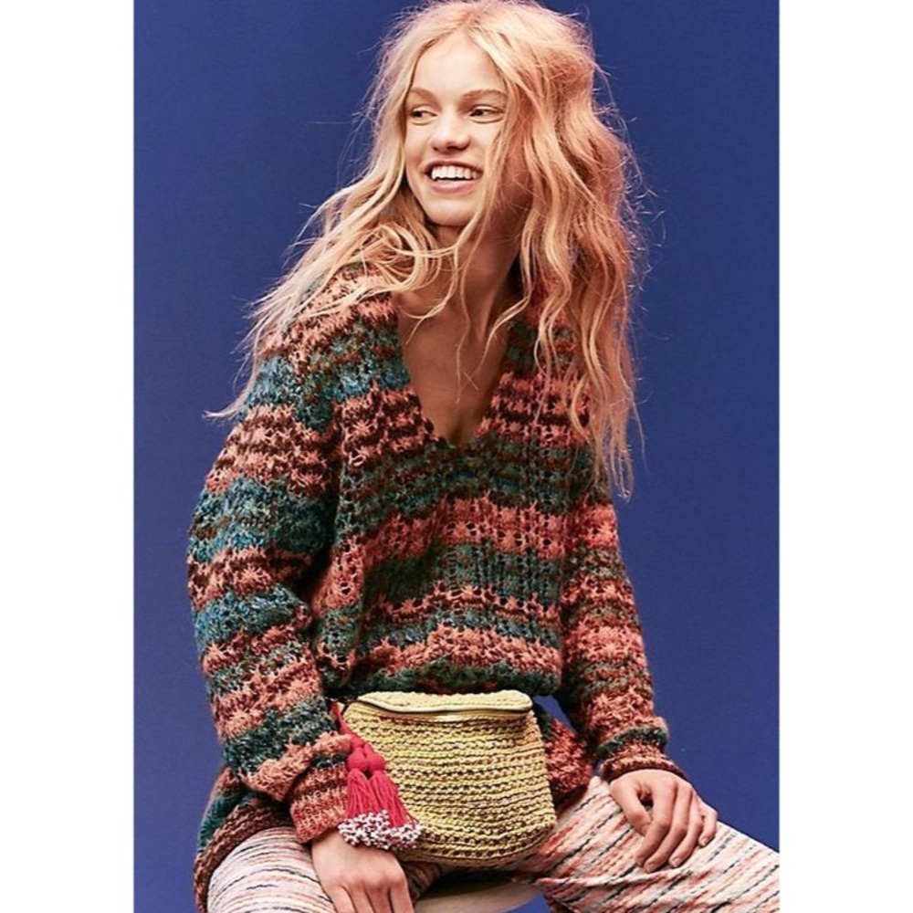NWT Free People Spell On You Slouchy Crochet 70s Sweater